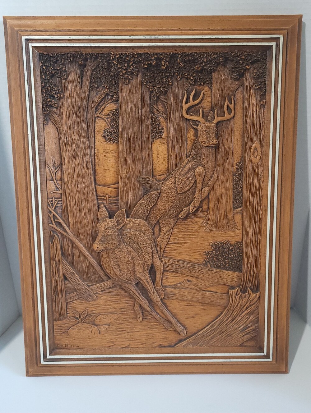 Vintage Kim Murray Faux Wood Relief Deer Wall Art Farmhouse Cottagecore